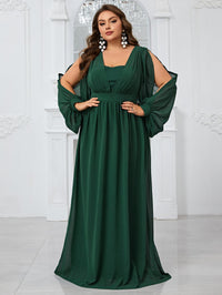 Giffniseti Women'S Plus Size Chiffon Dress With Waist Tie, Slit Sleeves And Pleats For Autumn Evening Party-FMG1070