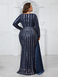 Giffniseti Plus Size Women's Elegant And Sexy Slim Fit Dress With Long Sleeves, Sparkling Sequin Decor And 3d Structure Design-FMGN765