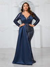 Giffniseti Plus Size Women's Elegant And Sexy Slim Fit Dress With Long Sleeves, Sparkling Sequin Decor And 3d Structure Design-FMGN765