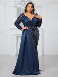 Giffniseti Plus Size Women's Elegant And Sexy Slim Fit Dress With Long Sleeves, Sparkling Sequin Decor And 3d Structure Design-FMGN765