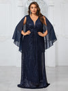 Giffniseti Plus Size Women¡¯S Party Evening Dress With Shiny V-Neck Chiffon Shawl, Elegant And Graceful-FMGN1096