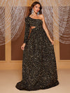 Giffniseti One Shoulder Sequin Formal Dress-SS394