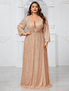 Giffniseti Plus Size Women'S Sparkly Deep V-Neck Lantern Sleeve Party Evening Dress-FMGT933