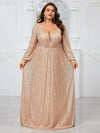 Giffniseti Plus Size Women'S Sparkly Deep V-Neck Lantern Sleeve Party Evening Dress-FMGT933