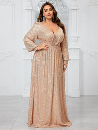 Giffniseti Plus Size Women'S Sparkly Deep V-Neck Lantern Sleeve Party Evening Dress-FMGT933