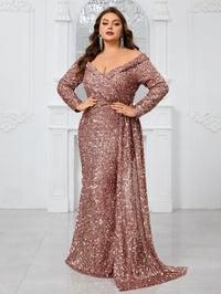 Giffniseti Ladies' Plus Size Glitter Off Shoulder Long Sleeve Elegant Sexy Dress For Evening Party-FMGW480-1