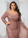 Giffniseti Ladies' Plus Size Glitter Off Shoulder Long Sleeve Elegant Sexy Dress For Evening Party-FMGW480-1