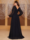 Giffniseti Plunging Neck Ruffle Trim Lantern Sleeve Dress-SSN228