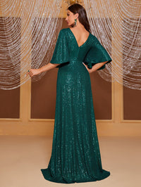 Giffniseti Keyhole Neck Butterfly Sleeve Sequin Formal Dress-SST2090