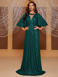 Giffniseti Keyhole Neck Butterfly Sleeve Sequin Formal Dress-SST2090