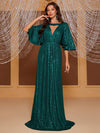 Giffniseti Keyhole Neck Butterfly Sleeve Sequin Formal Dress-SST2090