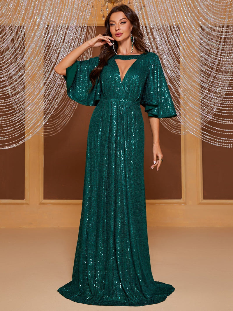 Giffniseti Keyhole Neck Butterfly Sleeve Sequin Formal Dress-SST2090