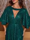 Giffniseti Keyhole Neck Butterfly Sleeve Sequin Formal Dress-SST2090