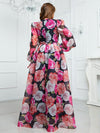 Plus Floral Print Lantern Sleeve Dress-FMGN152-1