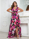 Plus Floral Print Ruffle Trim Chiffon Dress-FSSN064-1