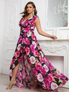 Plus Floral Print Ruffle Trim Chiffon Dress-FSSN064-1