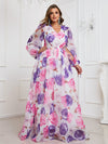 Plus Floral Print Split Sleeve Chiffon Maxi Dress-FMGN152-2