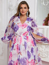 Plus Floral Print Split Sleeve Chiffon Maxi Dress-FMGN152-2