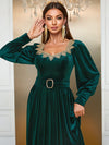 Giffniseti Sweetheart Neck Lantern Sleeve Belted Velvet Dress-SSL6149