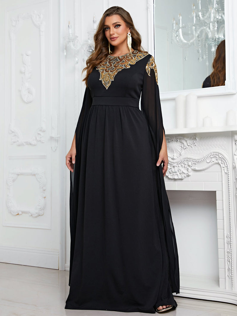 Giffniseti Plus Split Sleeve Sequin Decor Maxi Formal Dress-FPS369