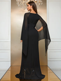 Giffniseti Cloak Sleeve Ruched Split Thigh Chiffon Dress-SS312-1