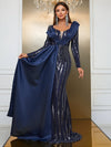 Giffniseti Contrast Sequin Draped Detail Floor Length Formal Dress-MGN765