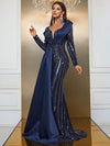 Giffniseti Contrast Sequin Draped Detail Floor Length Formal Dress-MGN765