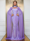 Giffniseti Contrast Sequin Cloak Sleeve Mermaid Hem Formal Dress-MGT790