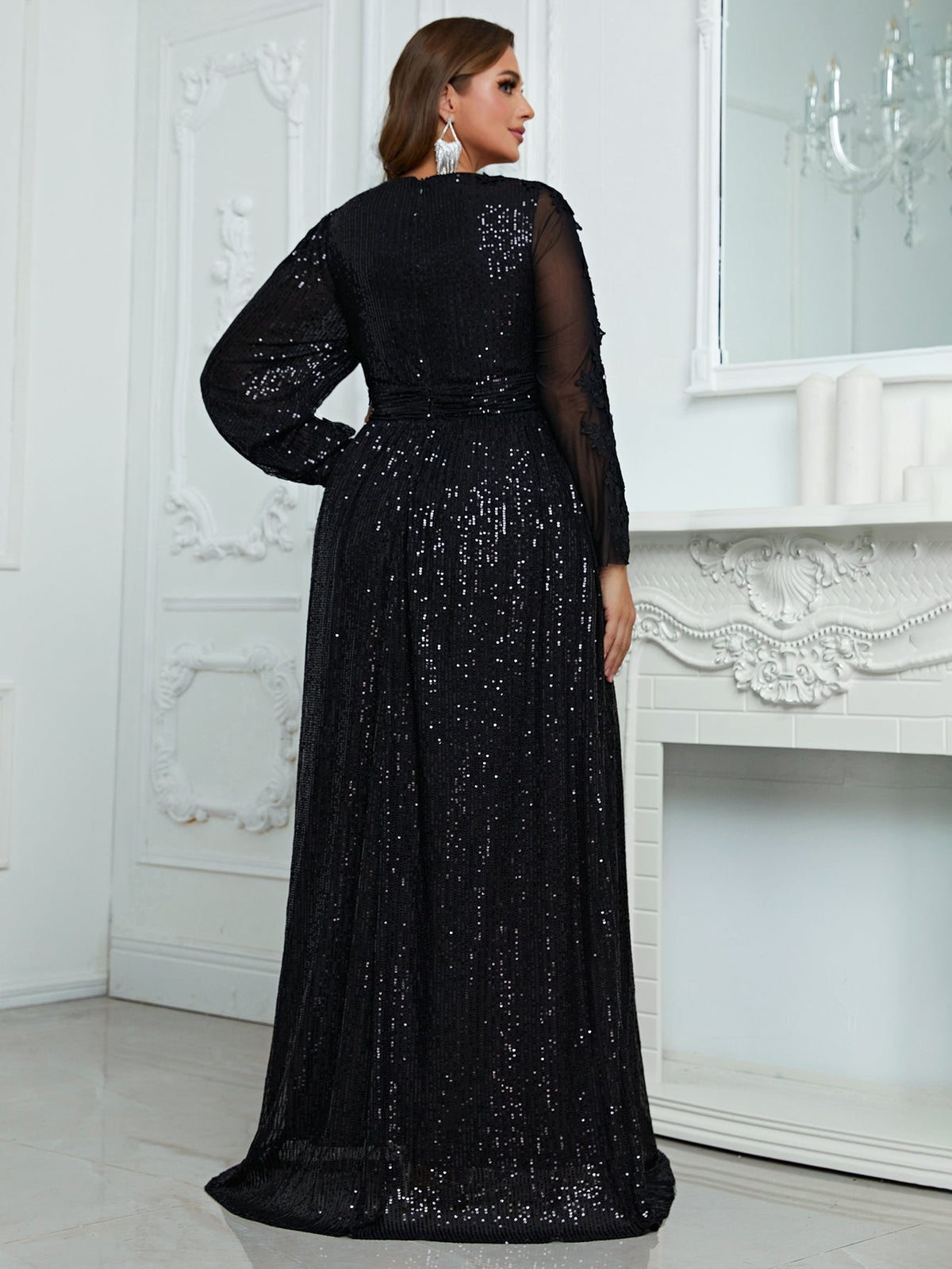 Giffniseti Plus Sequin Mesh Panel Maxi Dress-FMGN767