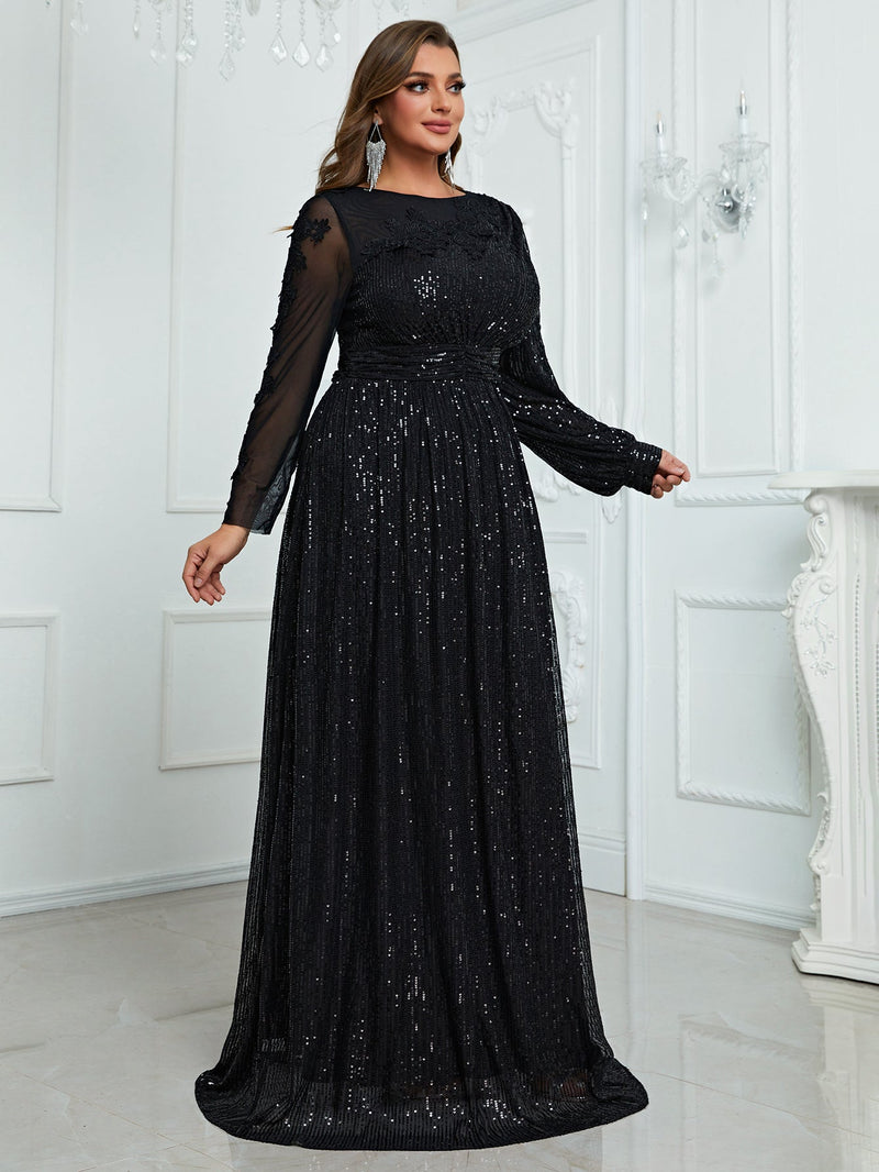 Giffniseti Plus Sequin Mesh Panel Maxi Dress-FMGN767