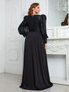 Giffniseti Plus Sequin Insert Lantern Sleeve Belted Maxi Formal Dress-FMGW812