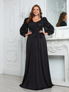 Giffniseti Plus Sequin Insert Lantern Sleeve Belted Maxi Formal Dress-FMGW812