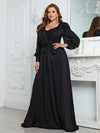 Giffniseti Plus Sequin Insert Lantern Sleeve Belted Maxi Formal Dress-FMGW812