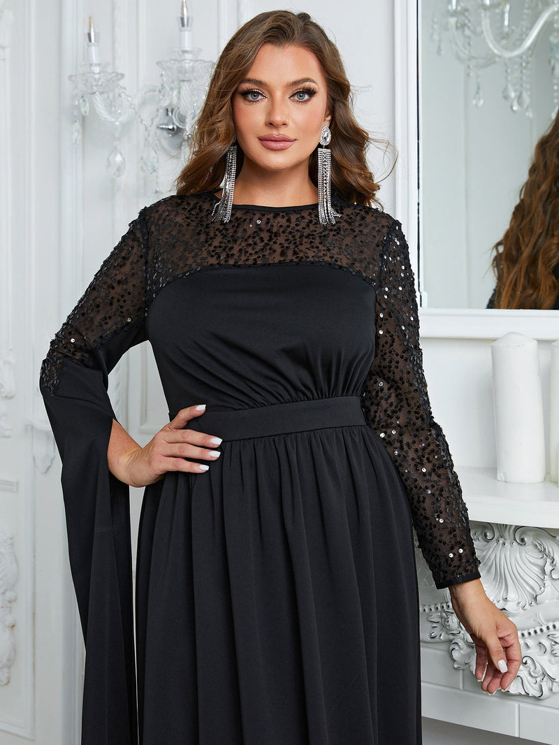 Giffniseti Plus Contrast Sequins Party Dress-FMGN721