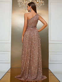 Giffniseti One Shoulder Split Thigh Sequin Formal Dress-SSW4032