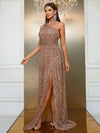 Giffniseti One Shoulder Split Thigh Sequin Formal Dress-SSW4032