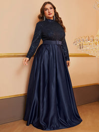 Giffniseti Plus Mock Neck Belted Sequin Prom Dress-FMGT849