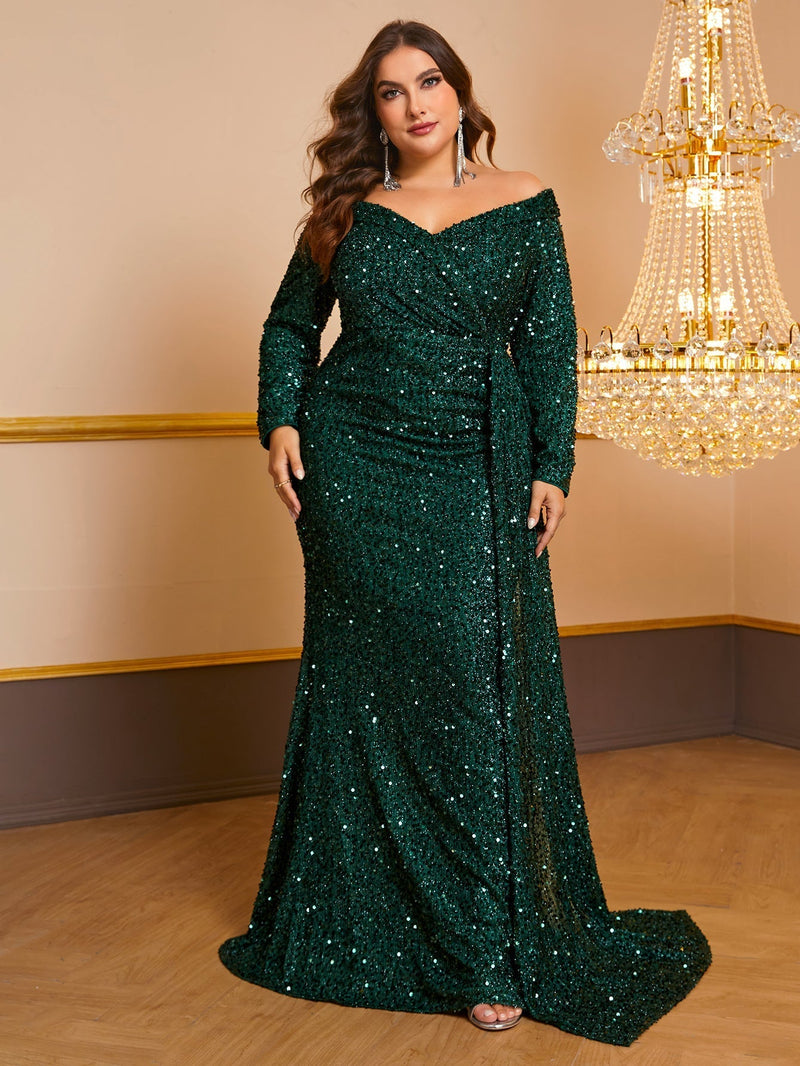 Giffniseti Plus Off Shoulder Sequin Prom Dress-FMGW480