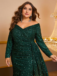 Giffniseti Plus Off Shoulder Sequin Prom Dress-FMGW480