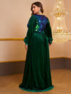 Giffniseti Plus Contrast Sequin Lantern Sleeve Velvet Prom Dress-FMGN934