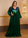 Giffniseti Plus Contrast Sequin Lantern Sleeve Velvet Prom Dress-FMGN934