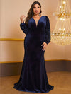 Giffniseti Plus Plunging Neck Sequin Insert Velvet Prom Dress-FPS421