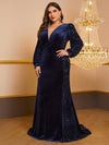 Giffniseti Plus Plunging Neck Sequin Insert Velvet Prom Dress-FPS421