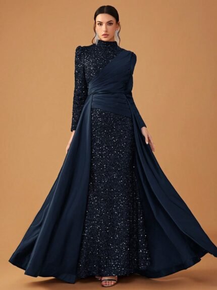 Giffniseti Wholesale Sequin Prom Dresses - New Women's Formal Heavily Embellished Evening Gown Premium Western Black Long Dress-MGN1517