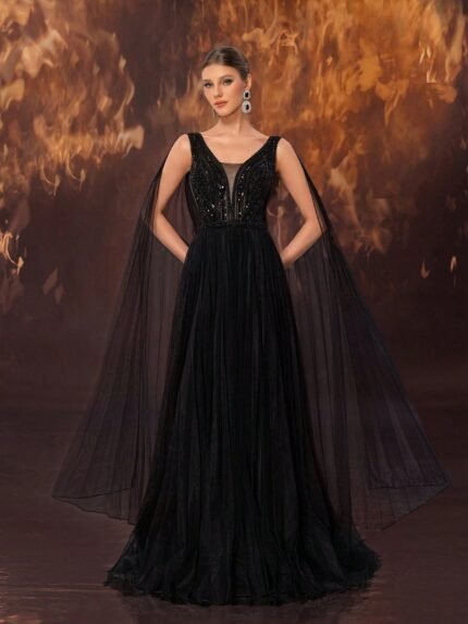 Giffniseti Wholesale Sequin Prom Dresses - Women's Banquet Evening Gown Premium Elegant Hand-beaded Tulle Full Skirt Long Dress-SSM007-1