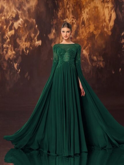 Giffniseti Wholesale Sequin Prom Dresses - Women's Heavily Embellished Banquet Evening Gown Round Neck Beaded Extra-long Sleeve Premium Elegant Long Gown-SSM004